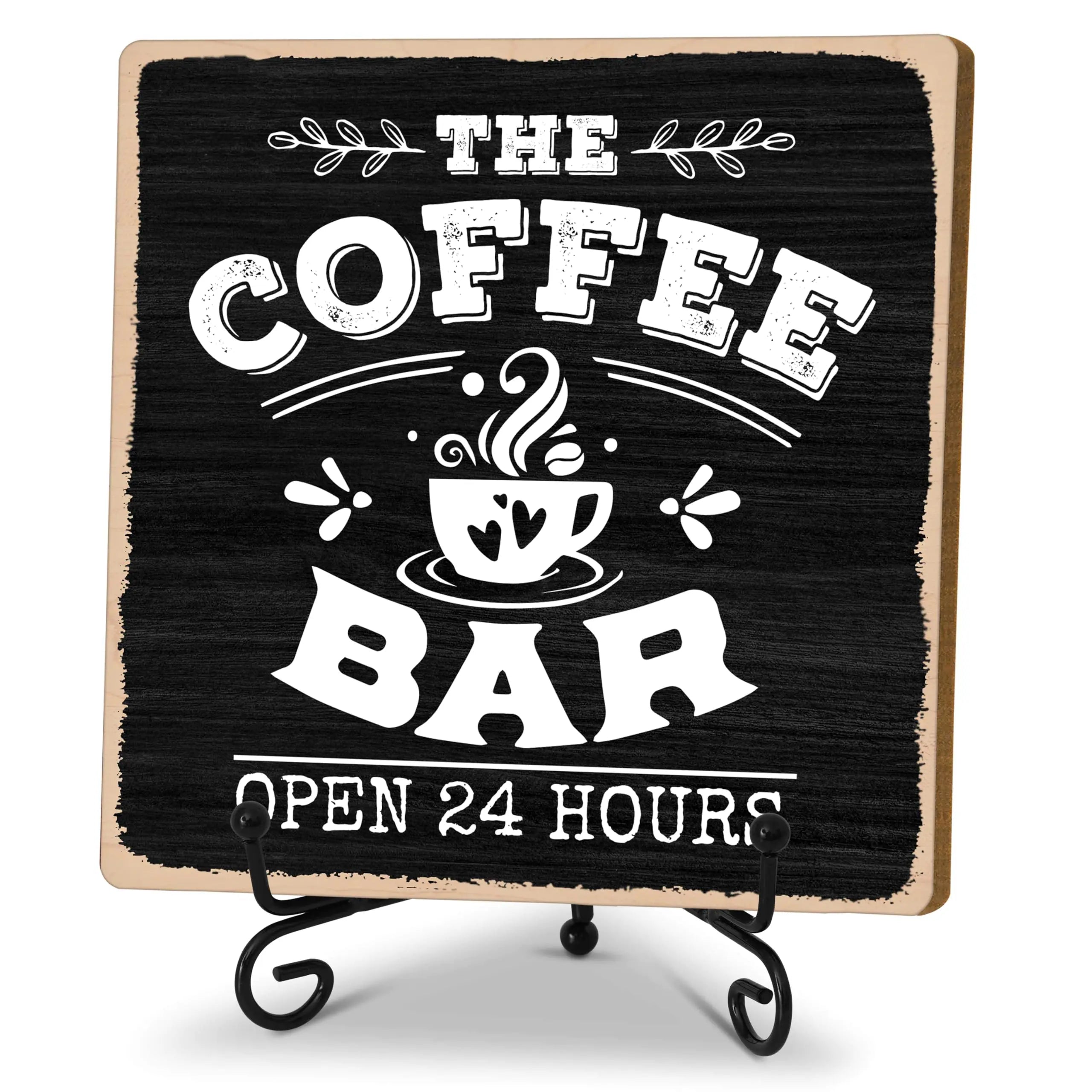 The Coffee Bar Open 24 Hours Coffee Bar Decor Signs Coffee Station Accessories Door Decor Coffee Themed Gifts Coffee Lover Gift (H25)